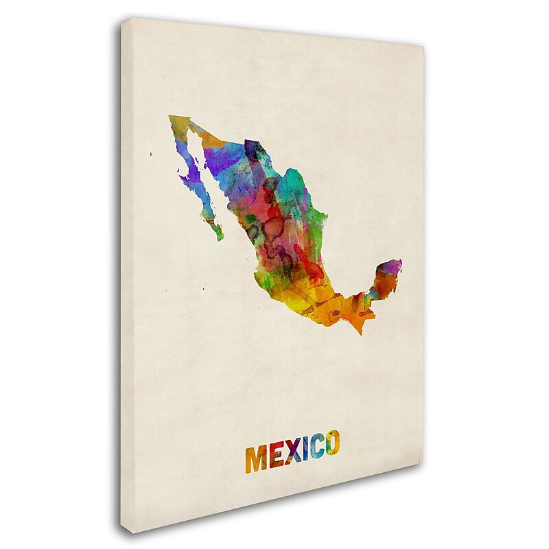 Trademark Michael Tompsett "Mexico Watercolor Map" Gallery-Wrapped Canvas Art, 35" x 47" image 1