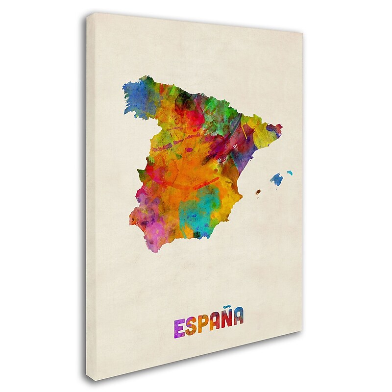 Trademark Michael Tompsett "Spain Watercolor Map" Gallery-Wrapped Canvas Art, 35" x 47" image 1