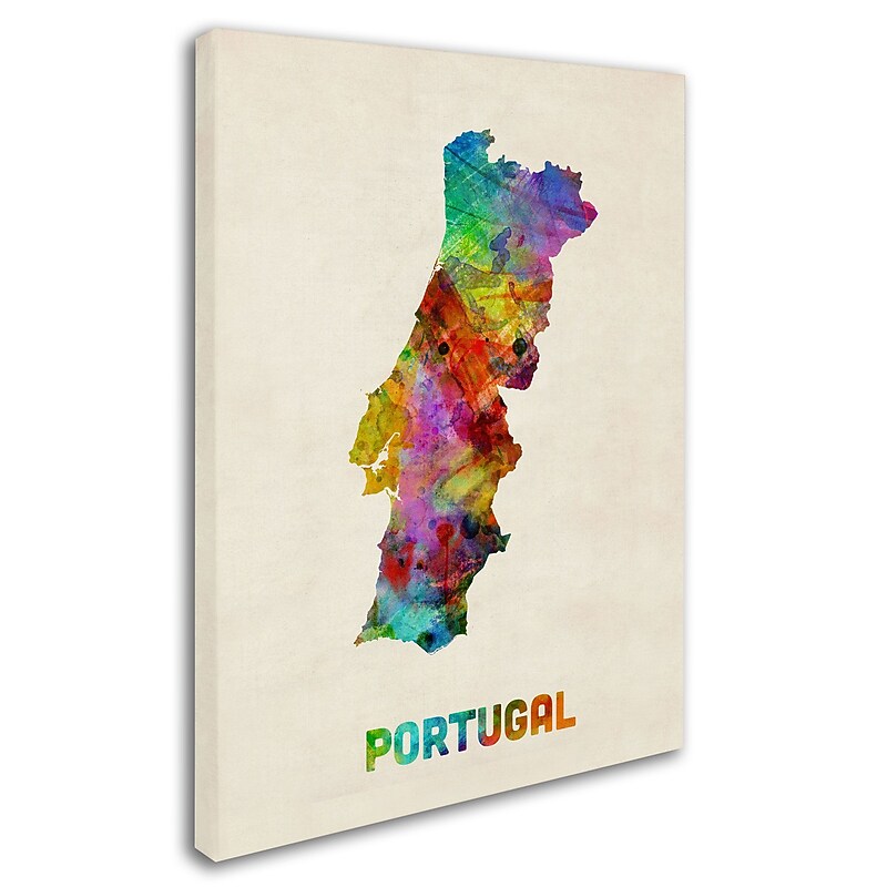 Trademark Michael Tompsett "Portugal Watercolor Map" Gallery-Wrapped Canvas Art, 24" x 32" image 1