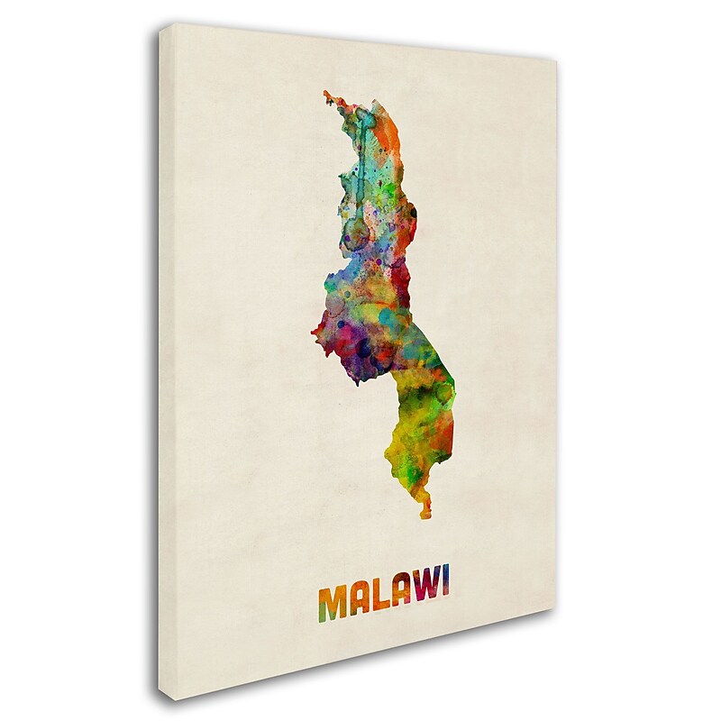 Trademark Michael Tompsett "Malawi Watercolor Map" Gallery-Wrapped Canvas Art, 35" x 47" image 1