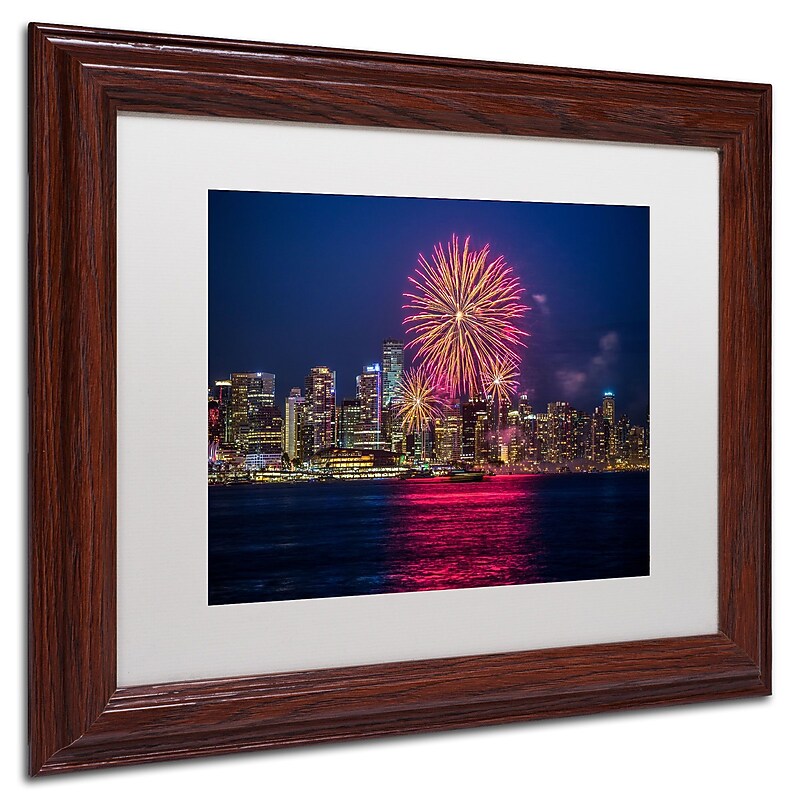 Trademark Pierre Leclerc "Vancouver Fireworks" Art, White Matte W/Wood Frame, 11" x 14" image 1