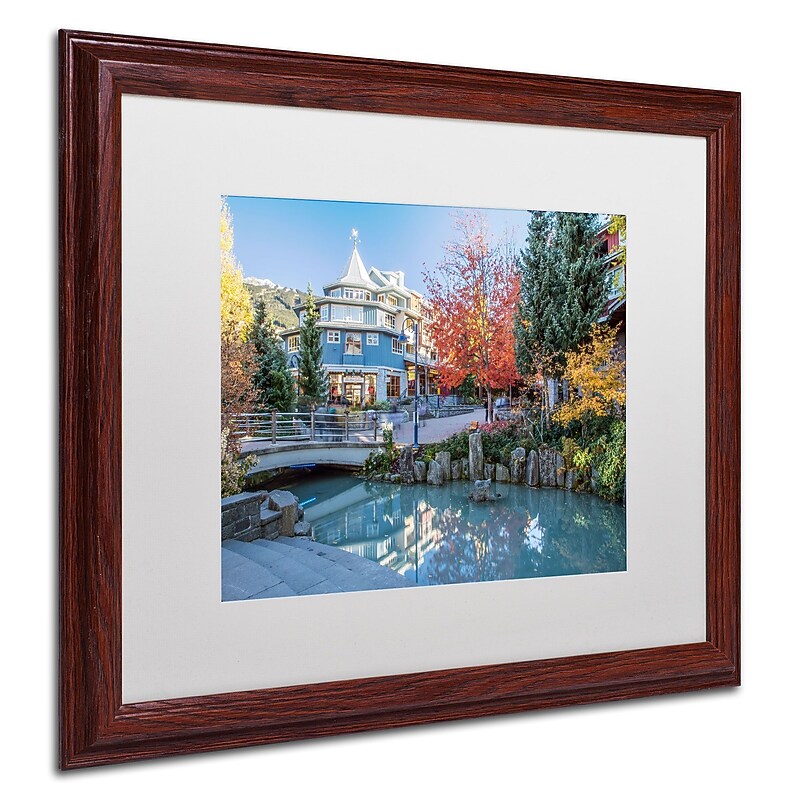 Trademark Pierre Leclerc "Whistler Plaza Autumn" Art, White Matte W/Wood Frame, 16" x 20" image 1