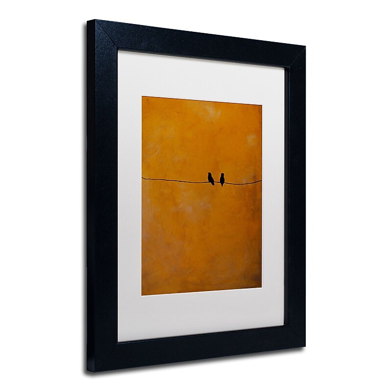 Trademark Nicole Dietz "Bird Pair Yellow" Art, White Matte W/Black Frame, 11" x 14" image 1