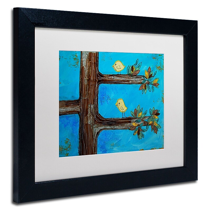 Trademark Nicole Dietz "Birds in a Tree Mixed Media" Art, White Matte W/Black Frame, 11" x 14" image 1