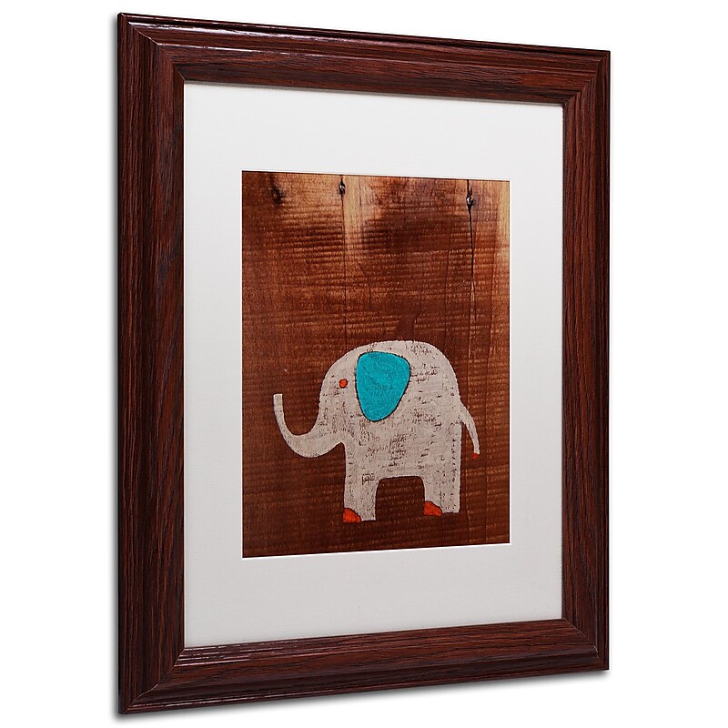 Trademark Nicole Dietz "Elephant on Wood" Art, White Matte W/Wood Frame, 11" x 14" image 1