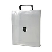 JAM Paper® Plastic Portfolio Vertical Briefcase, 9 1/4 x 12 x 2 1/2, Clear with Black Buckle, Sold Individually (7216001)