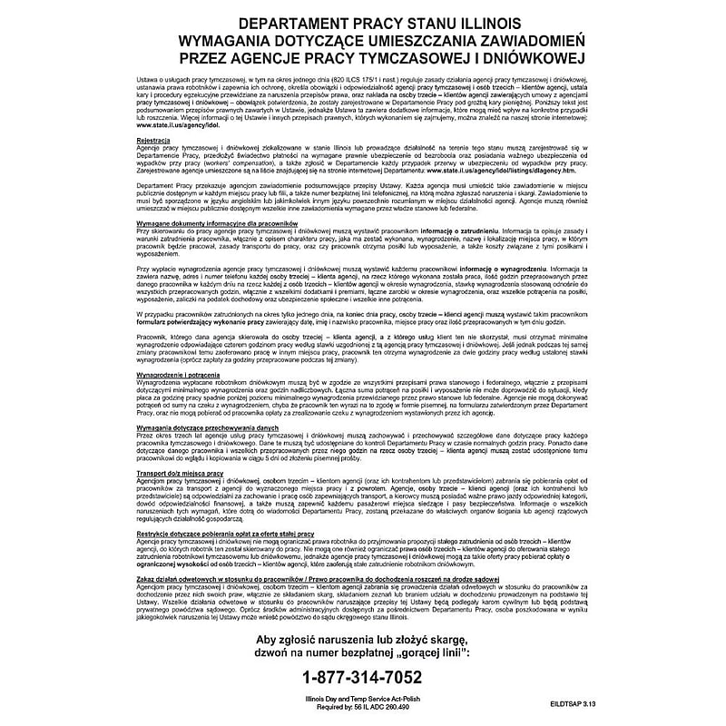 ComplyRight Illinois Day and Temporary Labor Services Act Polish Poster (EILDTSAP) image 1