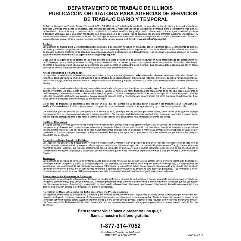 ComplyRight Illinois Day and Temporary Labor Services Act Spanish Poster (EILDTSAS) image 1