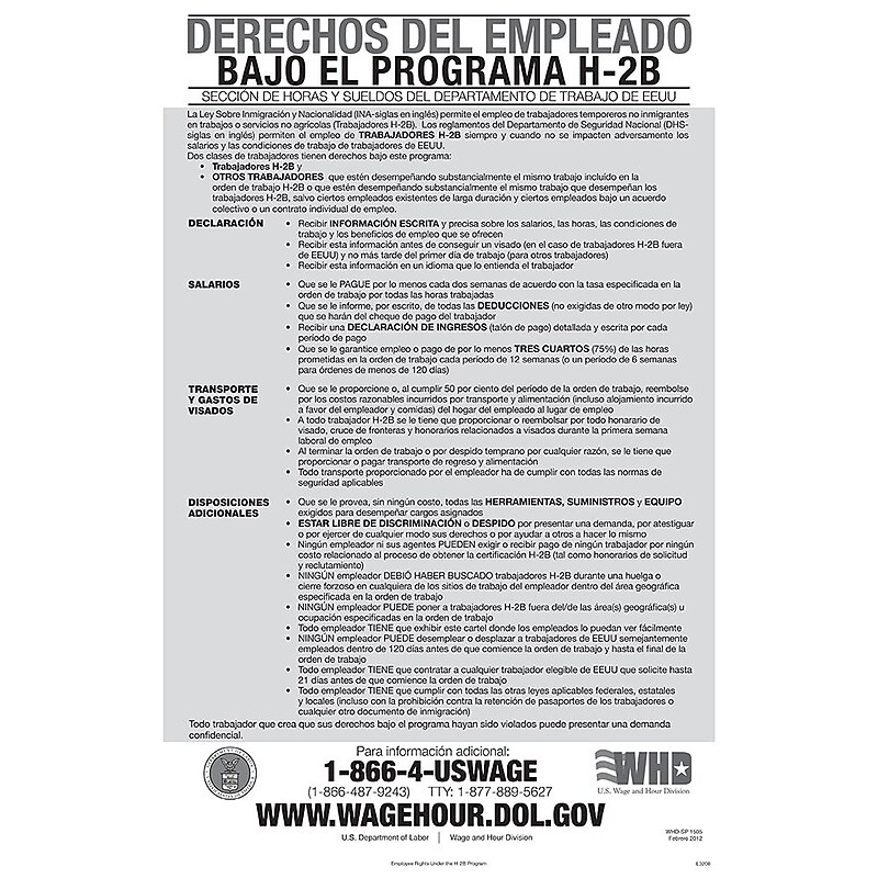 ComplyRight Employee Rights Under H-2B Program Spanish Poster (E3208) image 1