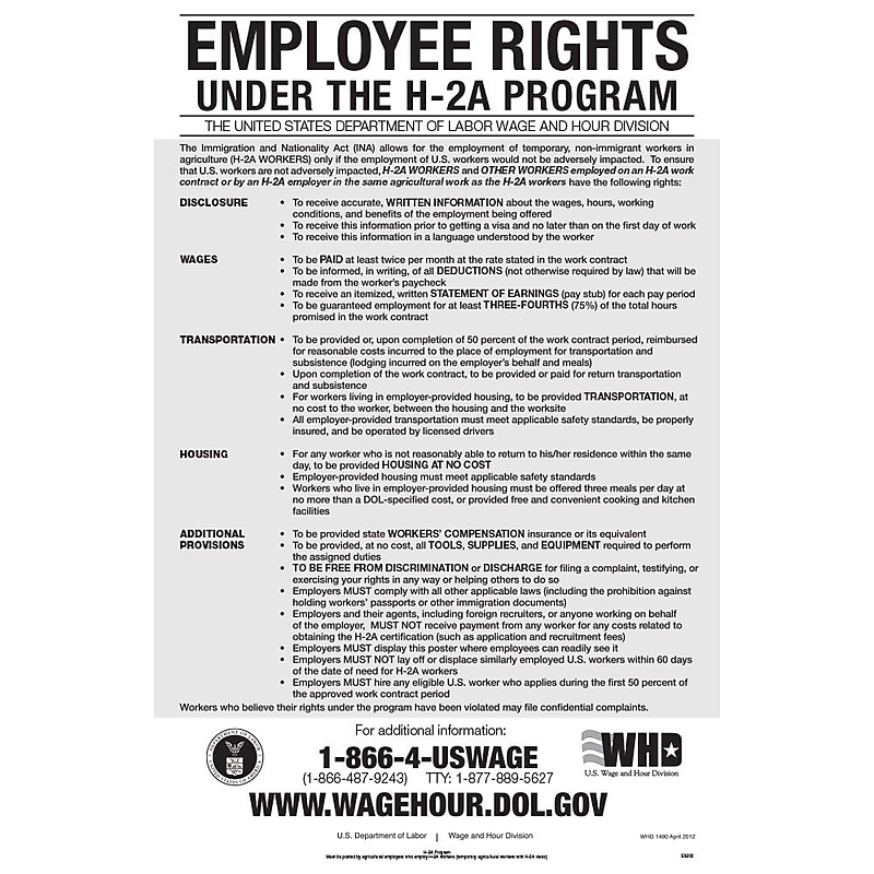 ComplyRight Employee Rights Under H-2A Program English Poster (E3202) image 1