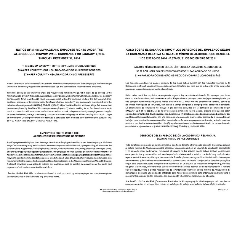 ComplyRight Albuquerque Minimum Wage Bilingual Poster (ENMALMW) image 1