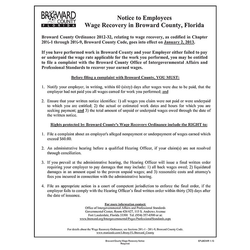 ComplyRight Broward County Wage Recovery Poster (EFLBCWR) image 1