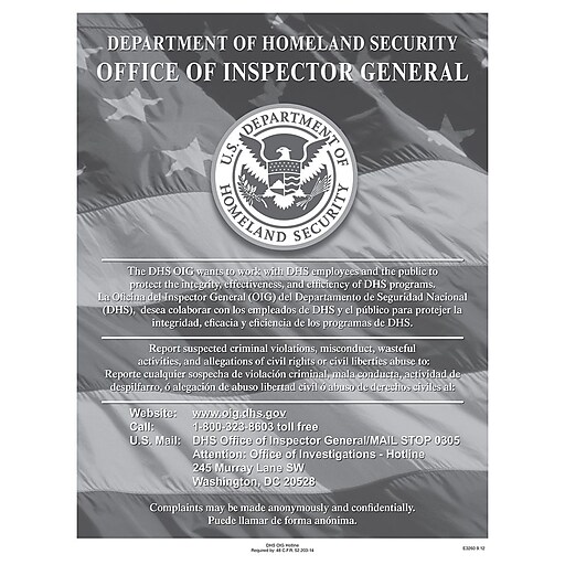 ComplyRight™ Department of Homeland Security Fraud Hotline Poster