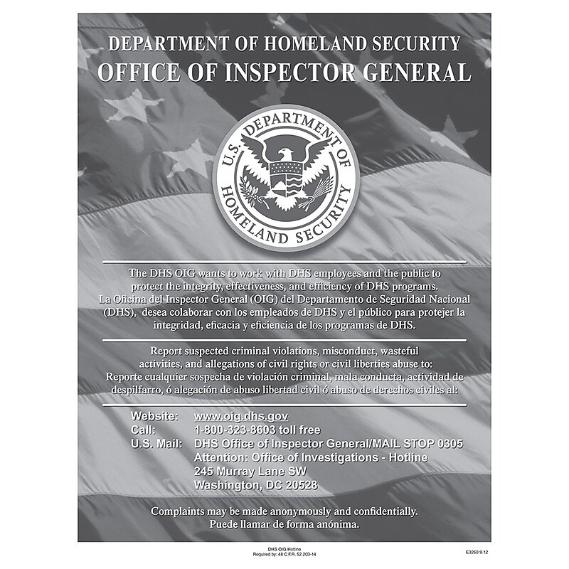 ComplyRight Department of Homeland Security Fraud Hotline Poster (E3260) image 1