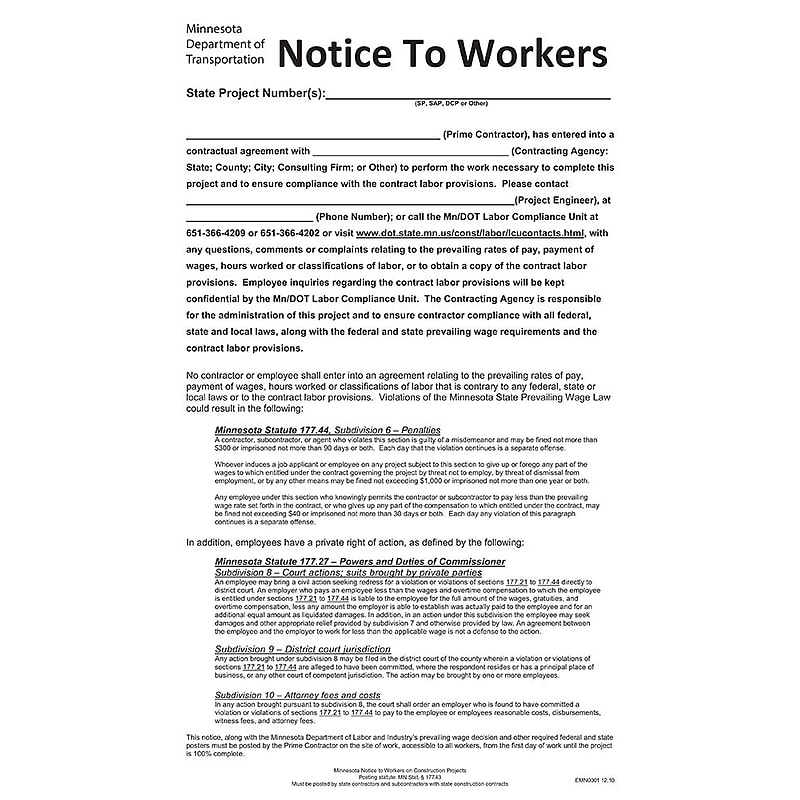 ComplyRight Minnesota Notice Worker Construction Projects Poster (EMN0001) image 1