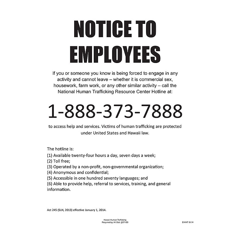 ComplyRight Hawaii Human Trafficking English Poster (EHIHT) image 1