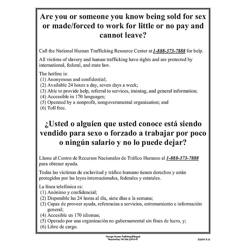 ComplyRight Georgia Human Trafficking Bilingual Poster (EGAHT) image 1
