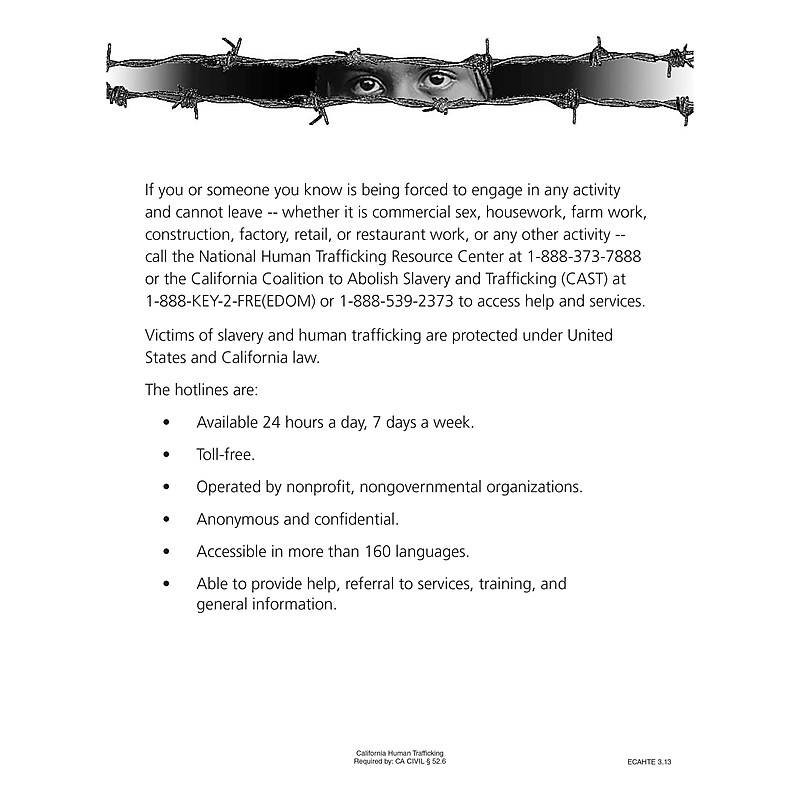 ComplyRight California Human Trafficking English Poster (ECAHTE) image 1