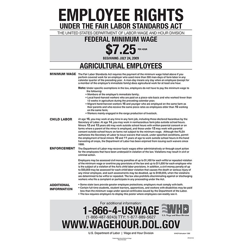 ComplyRight Agricultural Minimum Wage Poster (E2144) image 1