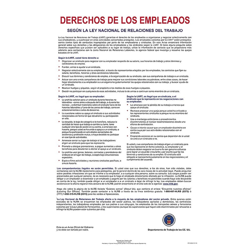 ComplyRight National Labor Relations Act Spanish Poster (E2212) image 1