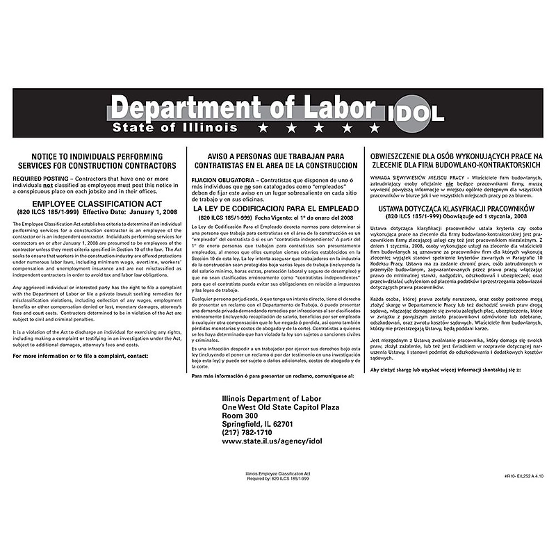 ComplyRight Illinois Employee Classification Act Poster (EIL252) image 1