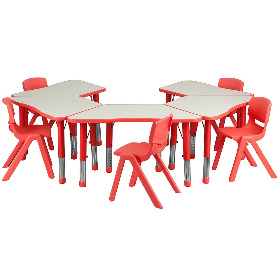 Flash Furniture YU09135TRPTBLRD 21 x 37.75 Plastic Trapezoid Activity Table Set, Red