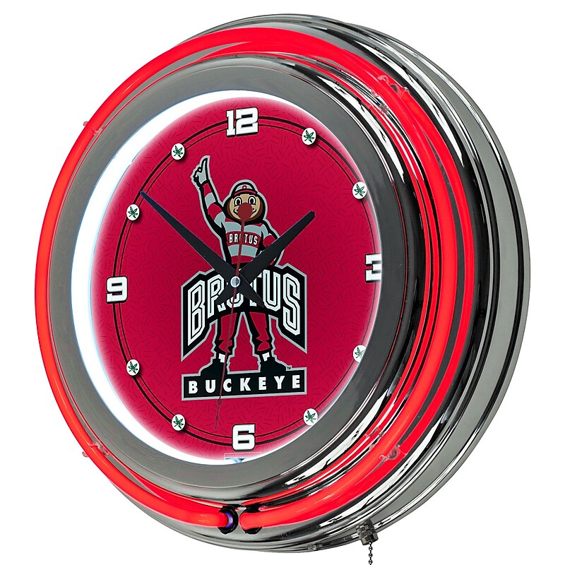 Trademark 14" Double Ring Neon Clock, The Ohio State University Brutus image 1