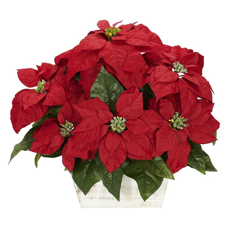 Nearly Natural 1262 Poinsettia Silk Floral Arrangements, Red image 1