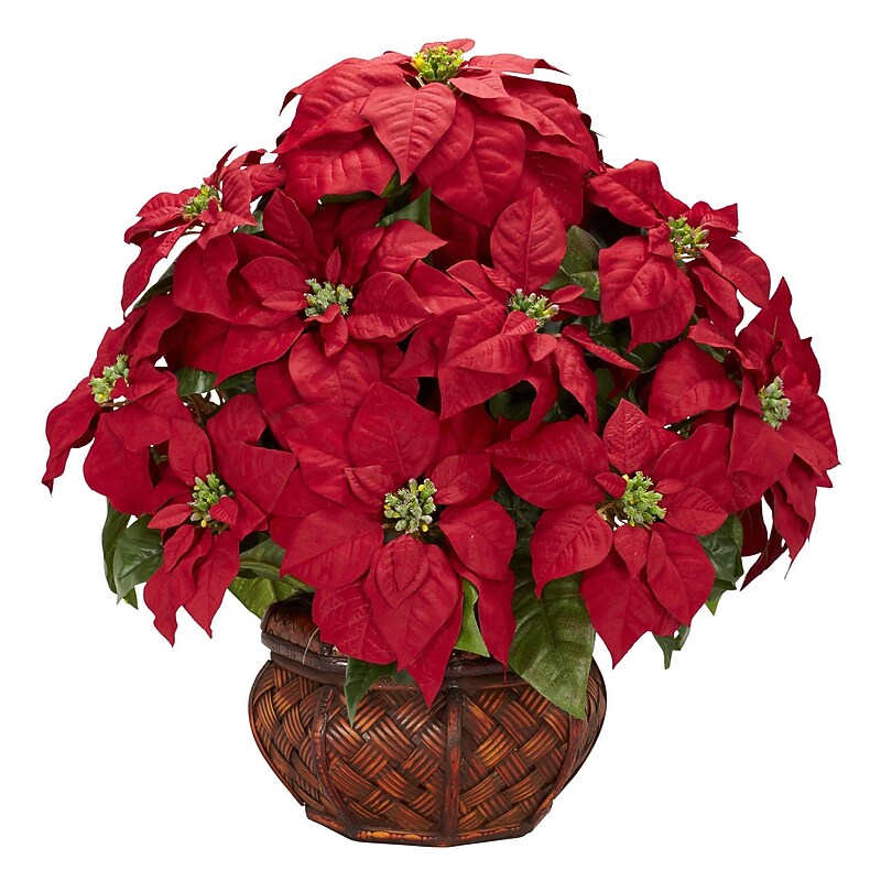 Nearly Natural Poinsettia in Deco Planter Floral Arrangements, Red (1265) image 1