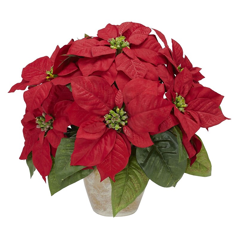 Nearly Natural 1268 Poinsettia in Ceramic Vase, Red image 1