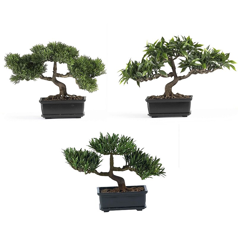 Nearly Natural 4121 12" Bonsai Set of 3 Plant in Pot image 1