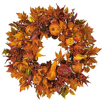 Nearly Natural 4648 28" Pumpkin Wreath, Orange