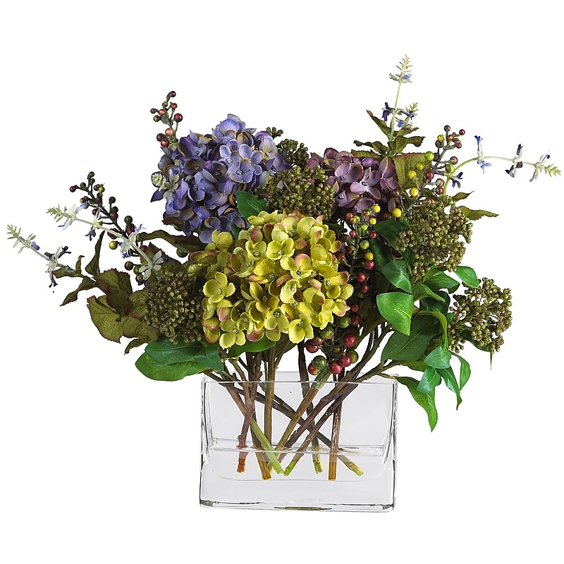 Nearly Natural 4670 Mixed Hydrangea with Vase Floral Arrangements, Assorted image 1