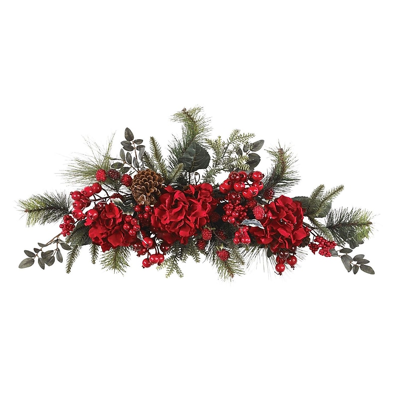 Nearly Natural 4679 30" Holiday Hydrangea Swag, Red image 1