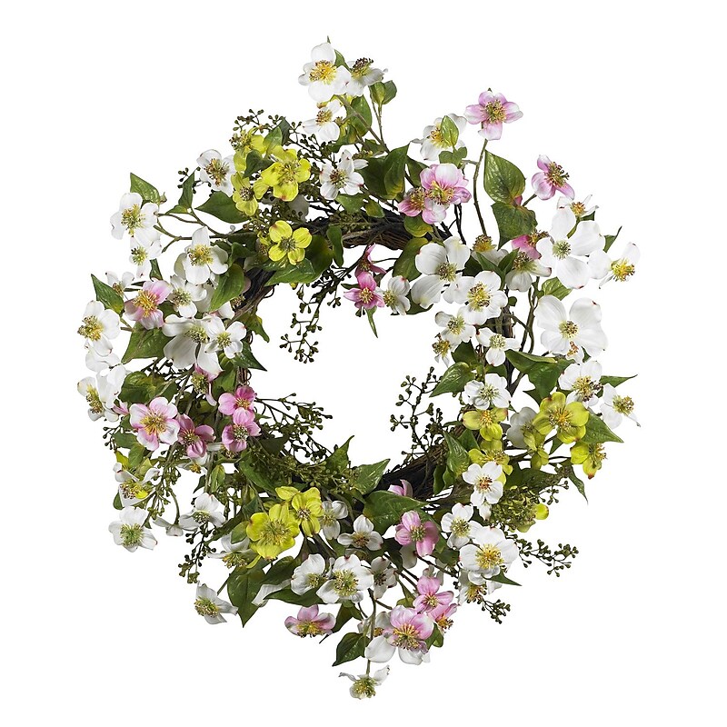 Nearly Natural 4688 20" Dogwood Wreath, Green image 1