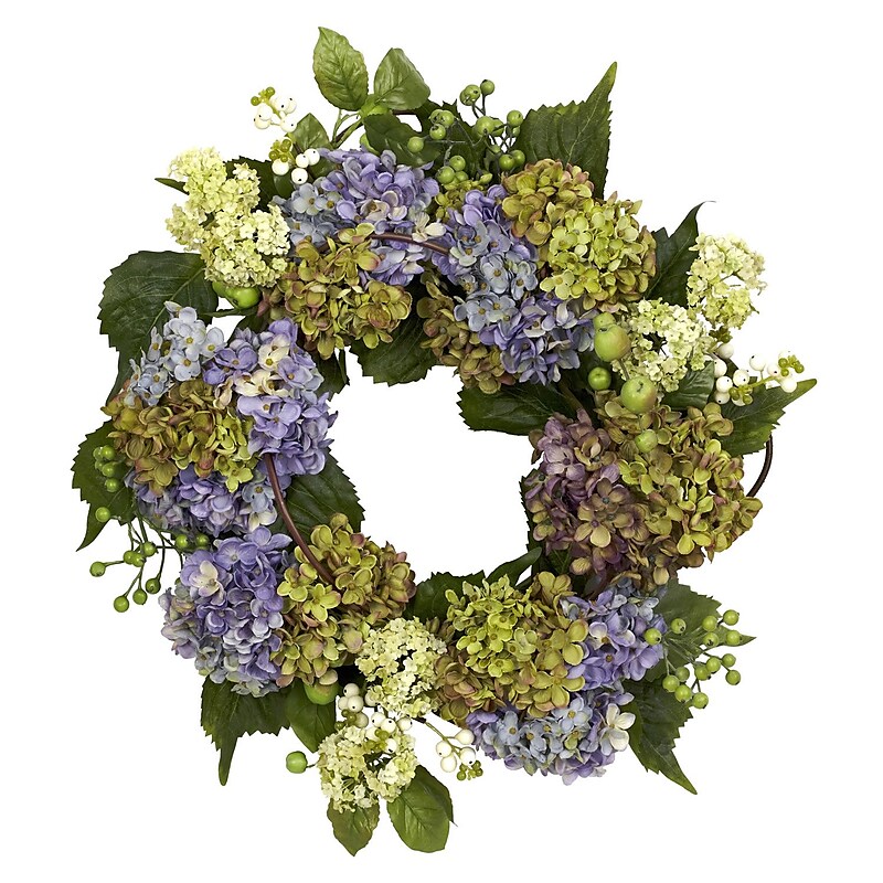 Nearly Natural 4781 22" Hydrangea Wreath, Blue image 1