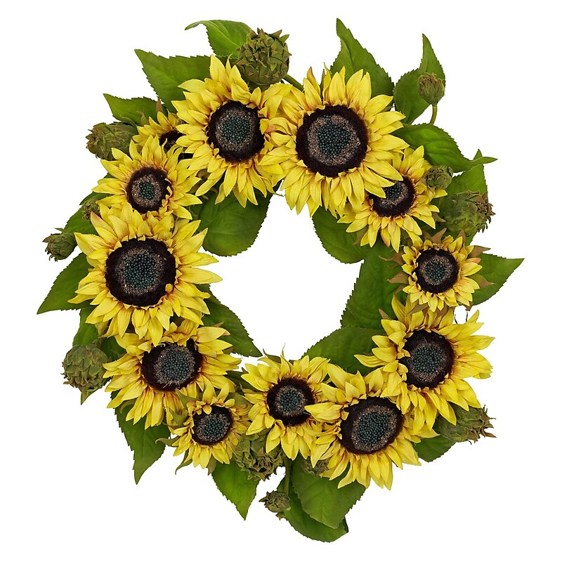 Nearly Natural 4787 22" Sunflower Wreath, Yellow image 1