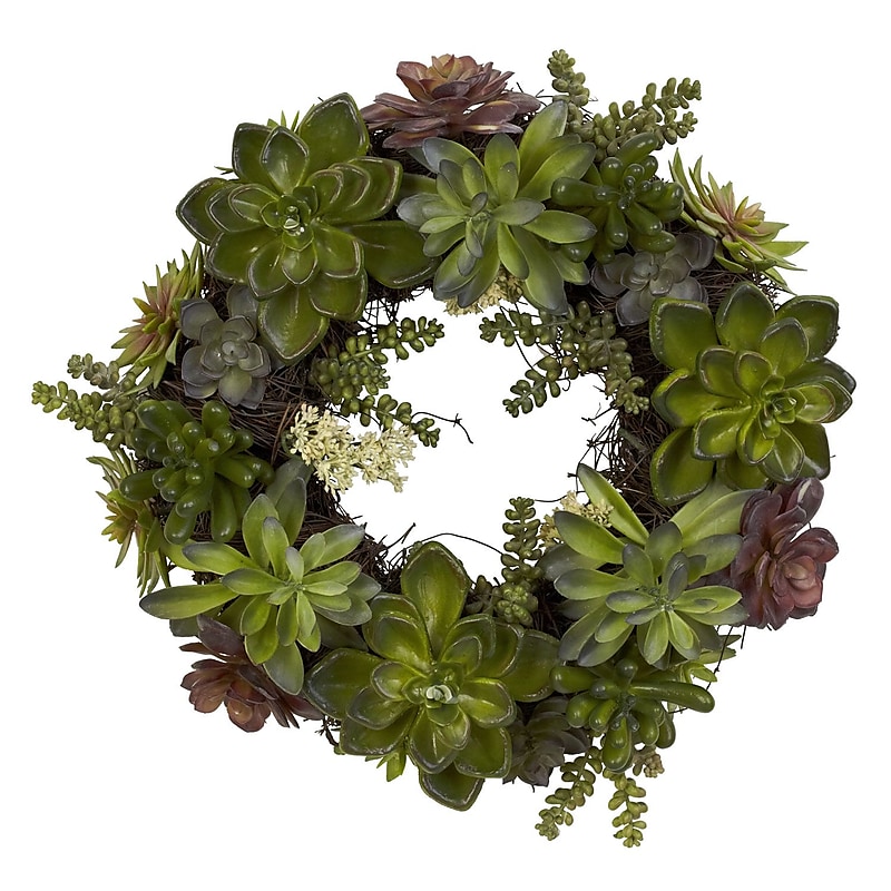 Nearly Natural 4798 20" Succulent Wreath, Green image 1
