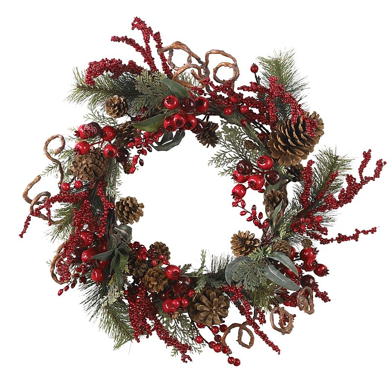 Nearly Natural 4838 24" Assorted Berry Wreath, Red image 1