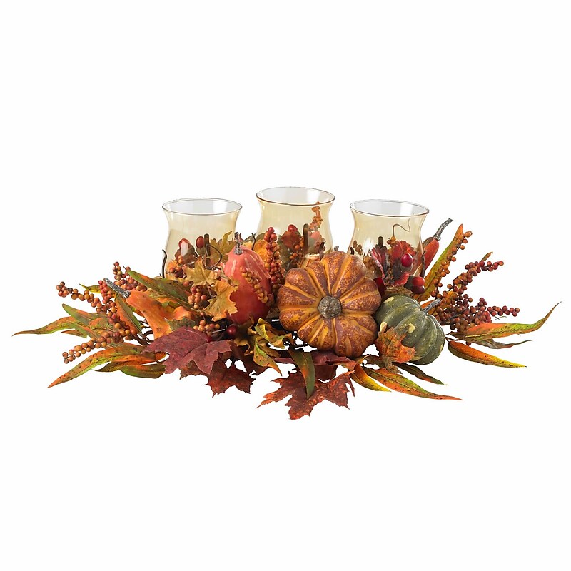 Nearly Natural 4909 Harvest Triple Candelabrums, Orange image 1