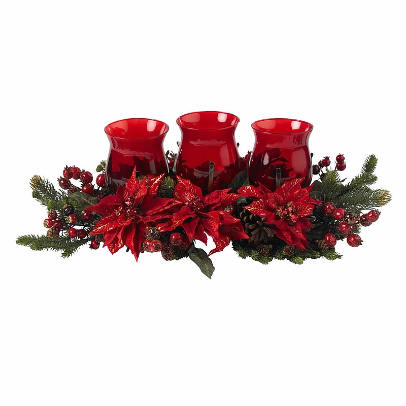 Nearly Natural Poinsettia Berry Candelabrums, Red (4914) image 1