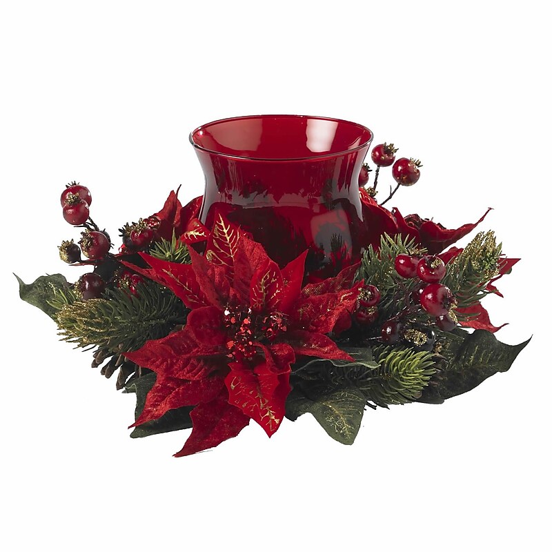 Nearly Natural 4920 Poinsettia Candelabrums, Red image 1