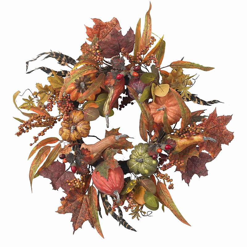 Nearly Natural 4924 24" Pumpkin Wreath, Orange image 1