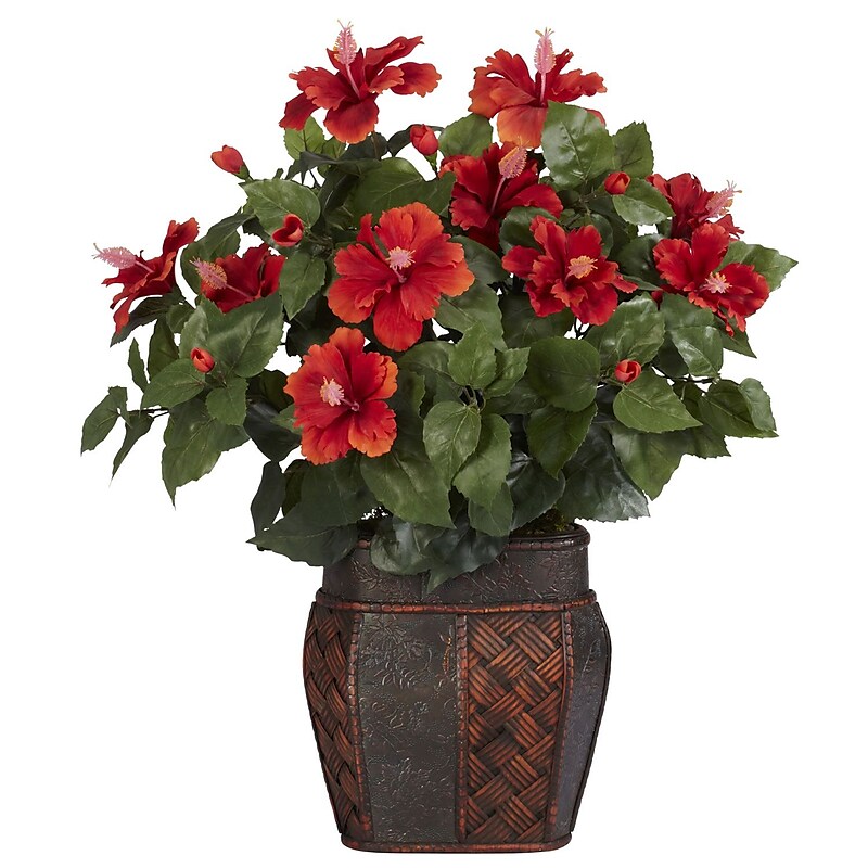 Nearly Natural 6667 Hibiscus Desk Top Plant in Decorative Vase image 1