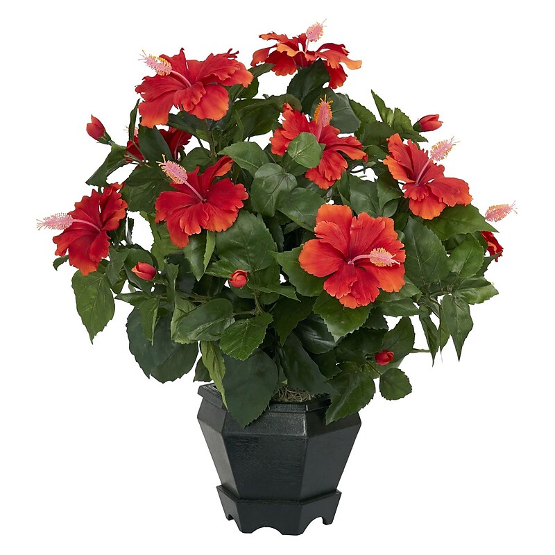 Nearly Natural 6691 Hibiscus Desk Top Plant in Decorative Vase image 1
