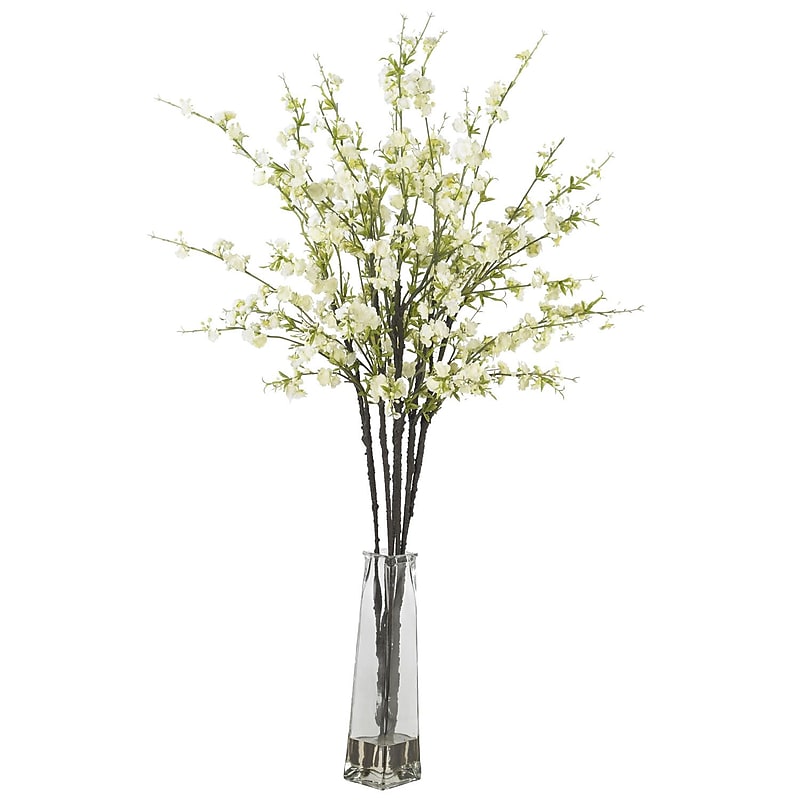 Nearly Natural 1193-WH Cherry Blossoms Floral Arrangements, White image 1