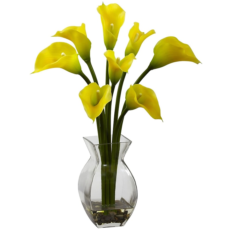 Nearly Natural 1296-YL Classic Calla Lily Floral Arrangements, Yellow image 1