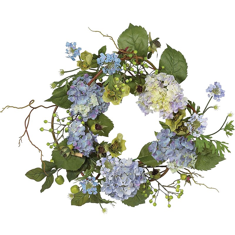 Nearly Natural 20" Hydrangea Wreath, Blue (4642-BL) image 1