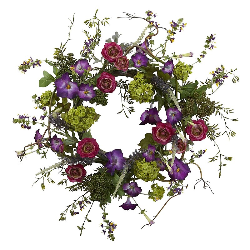 Nearly Natural 4934 20" Veranda Garden Wreath, Green image 1