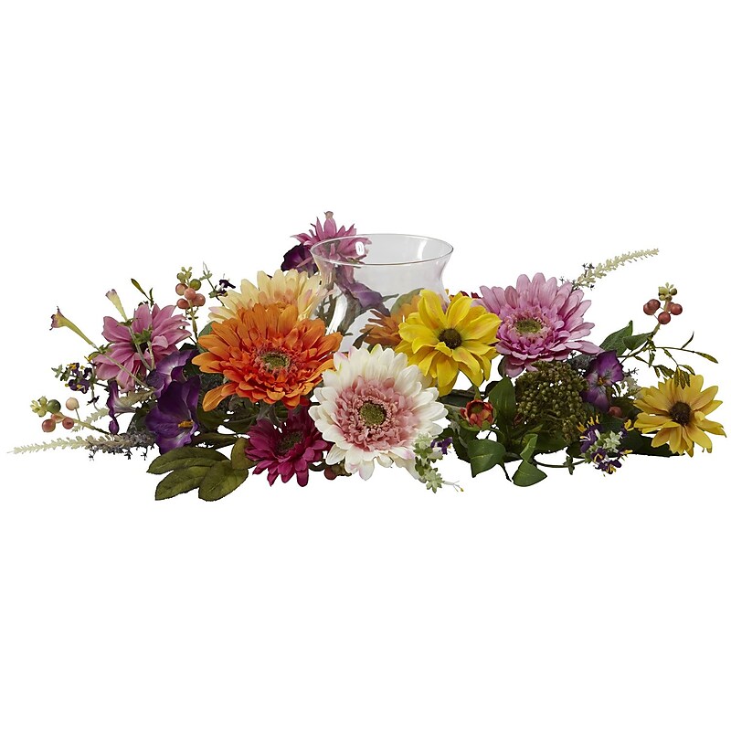 Nearly Natural 4937 African Sunflower Candelabrums, Orange image 1